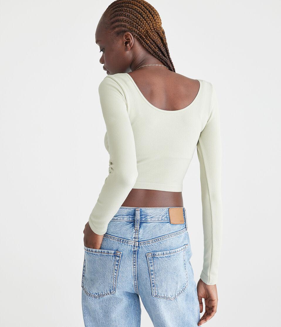 Aéropostale Long Sleeve Seamless Wear 3 Ways Crop Top Organic Olive