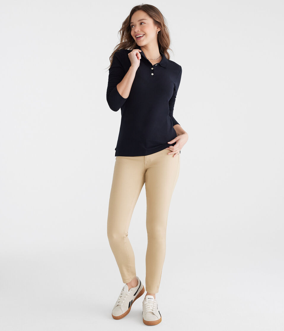 Aéropostale Long Sleeve Uniform Piqué Polo Black Fox