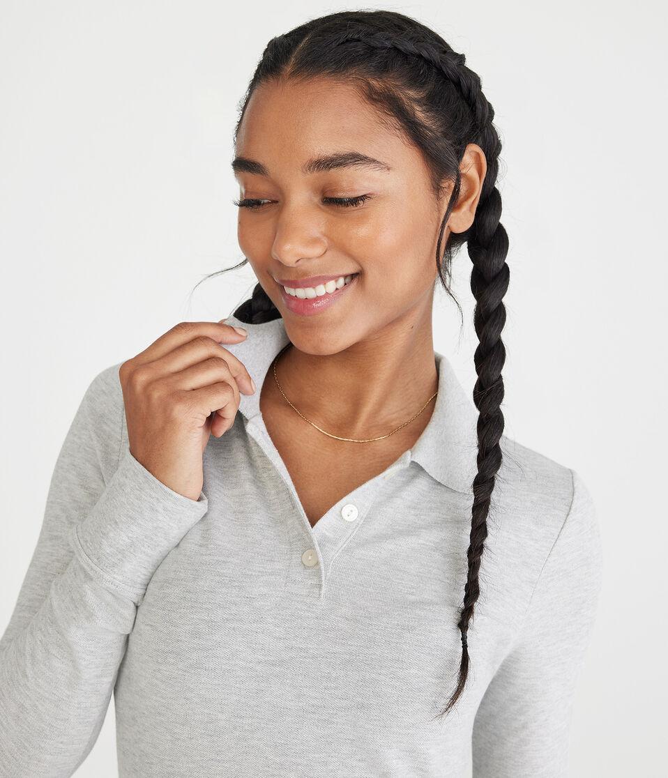 Aéropostale Long Sleeve Uniform Piqué Polo Light Heather Grey