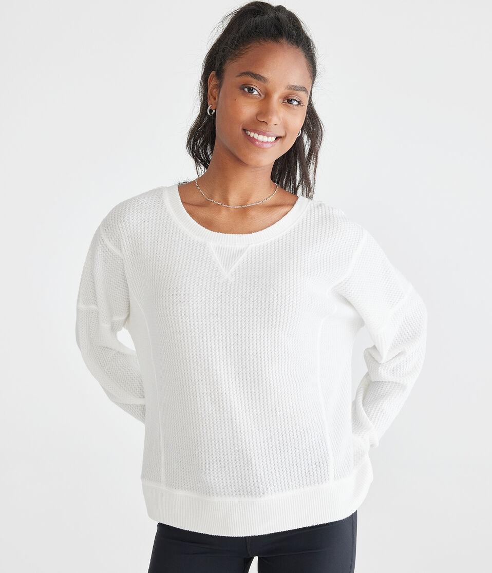 Aéropostale Long Sleeve Wear 2 Ways Cozy Waffle Tee Cream