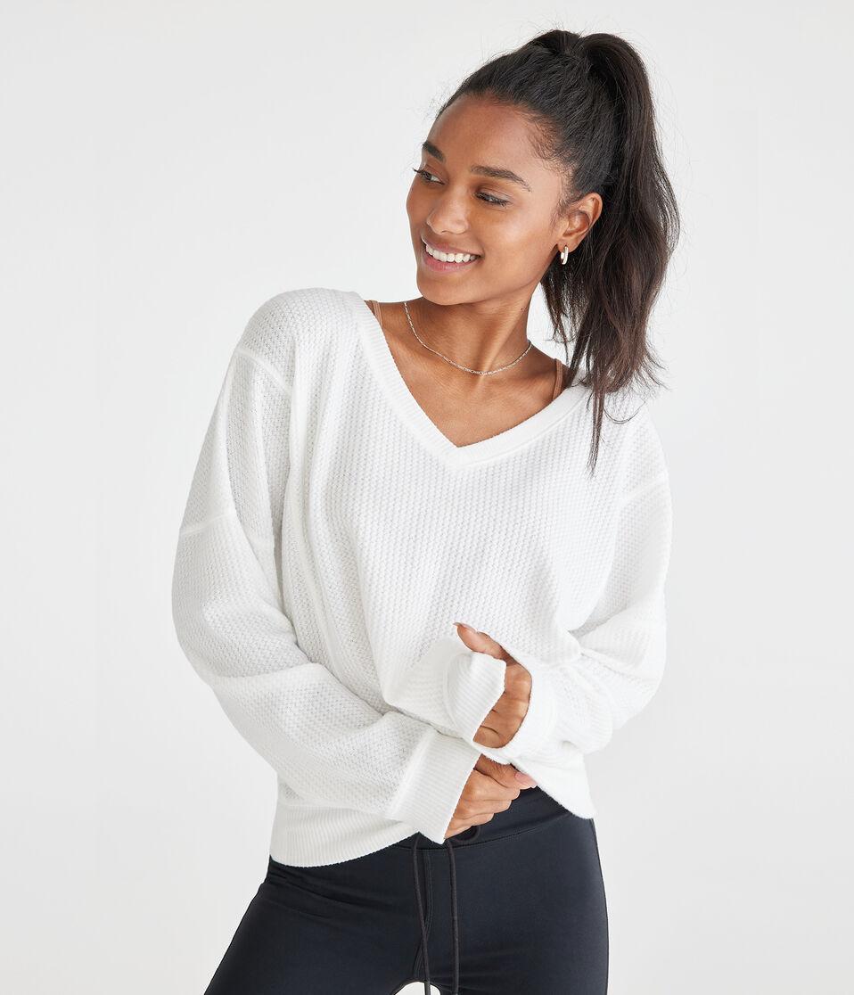 aéropostale Long Sleeve Wear 2 Ways Cozy Waffle Tee cream