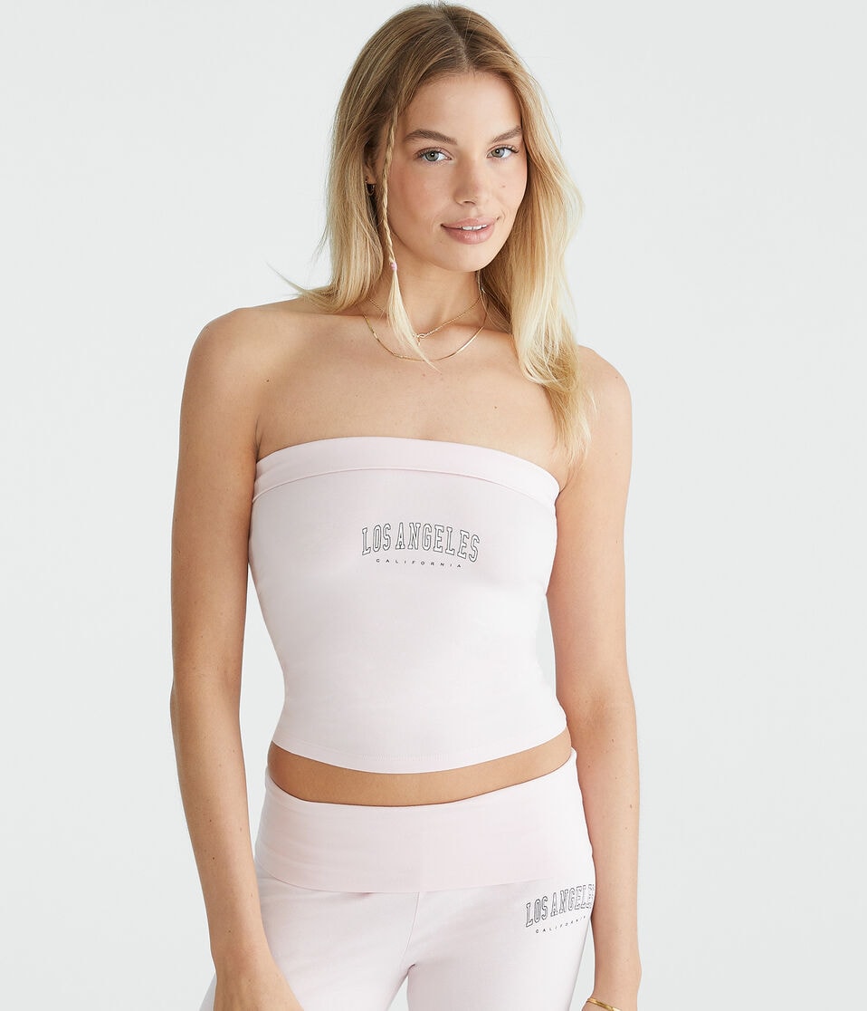 Aéropostale Los Angeles Fold-Over Graphic Tube Top Peach Whip