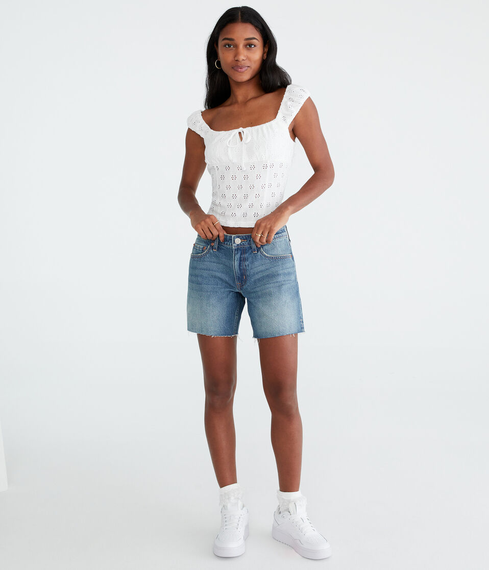 Aéropostale Low-Rise Baggy Denim Shorts 6" Medium Wash