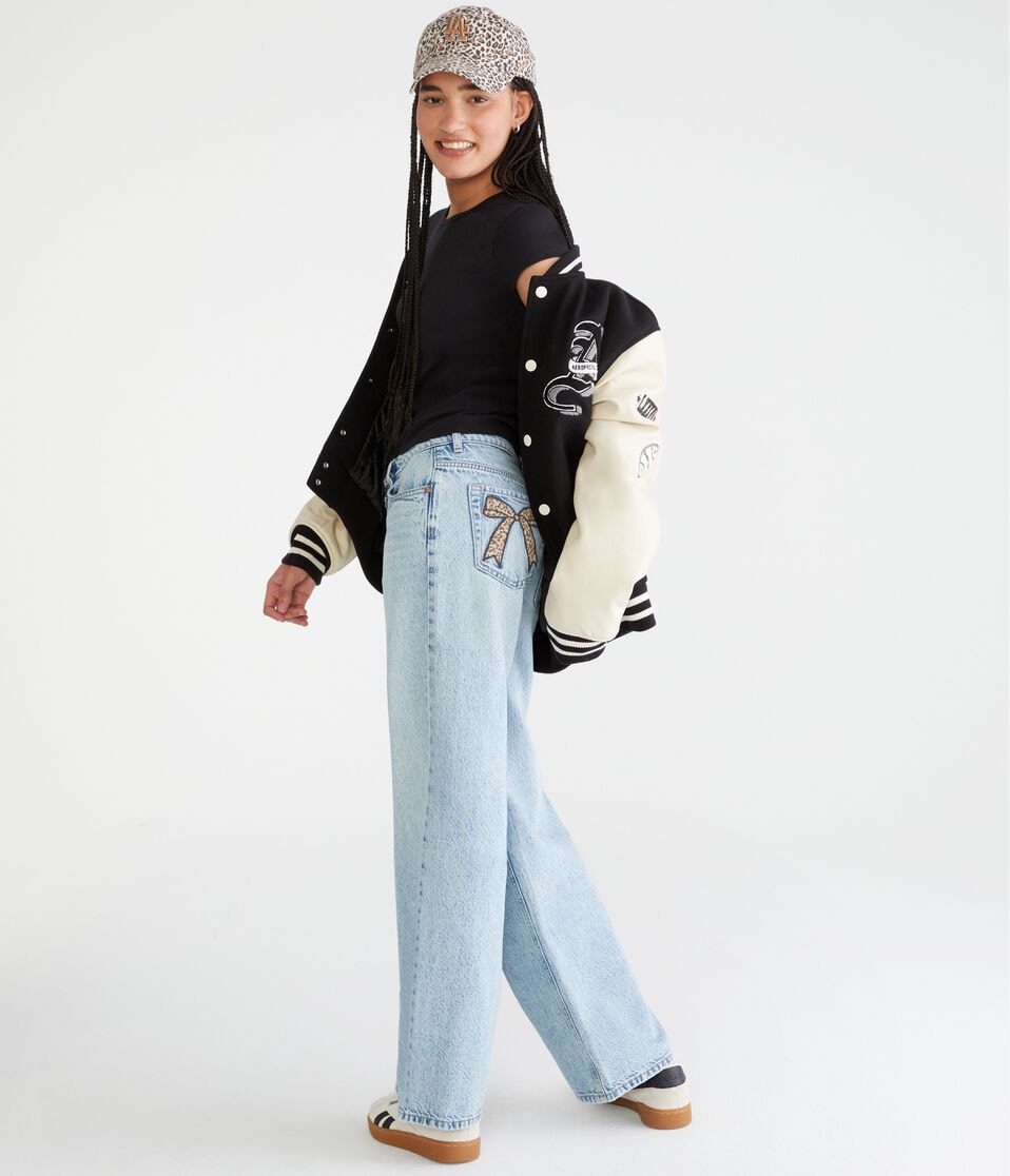 Aéropostale Low-Rise Baggy Wide Leg Bow Pocket Jean Medium Wash