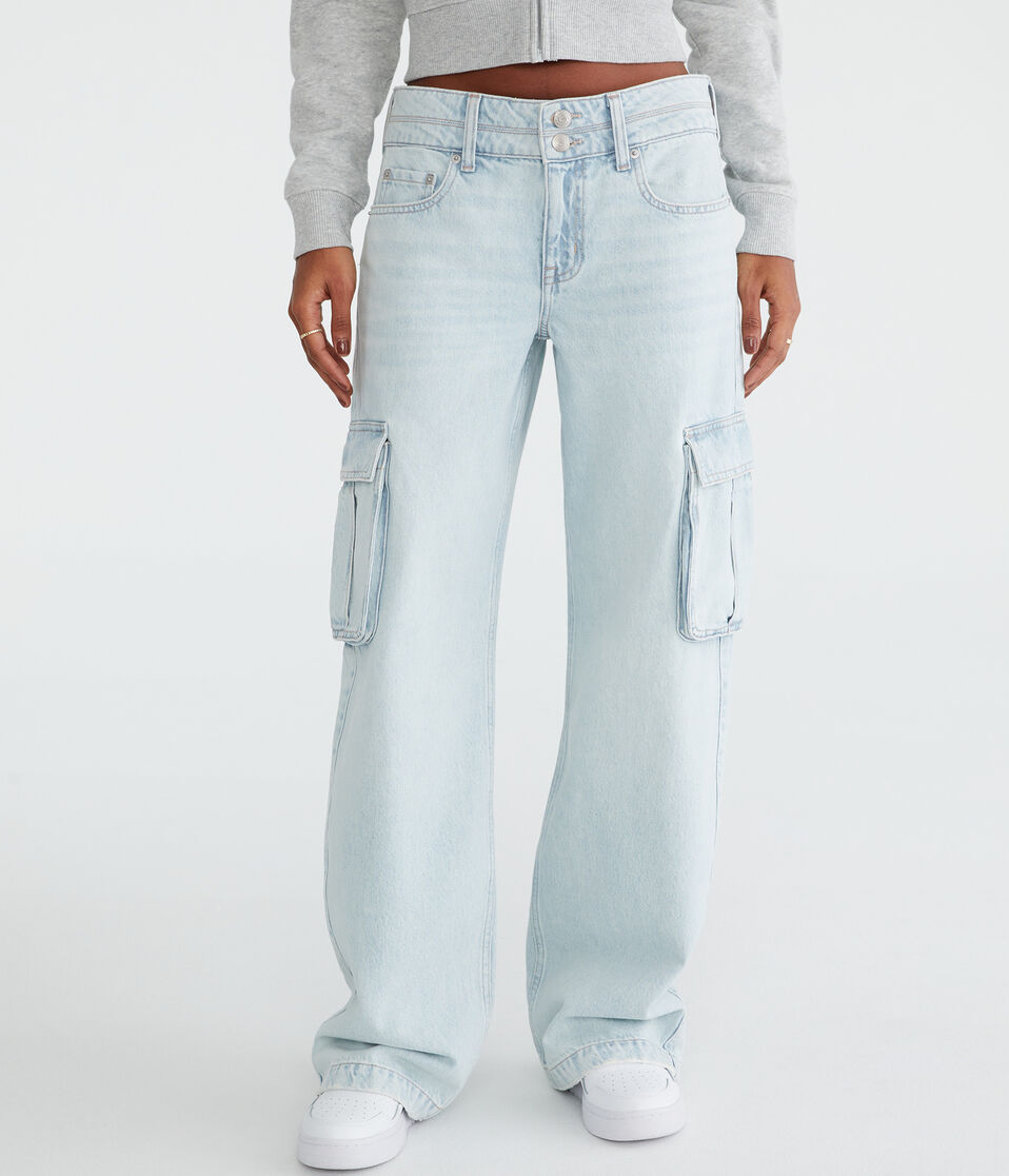 Aéropostale Low-Rise Baggy Wide Leg Cargo Jean Light Wash