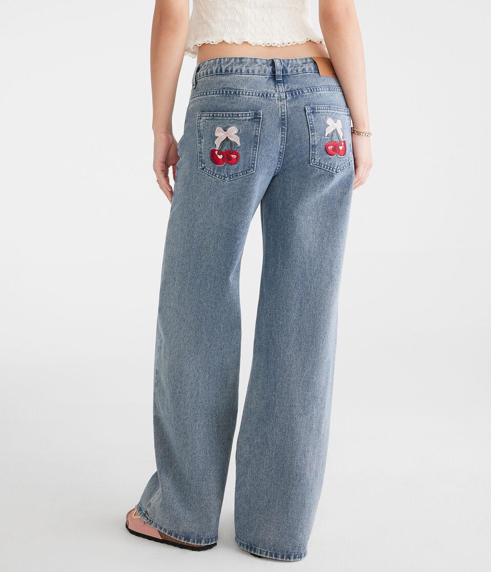 Aéropostale Low-Rise Baggy Wide Leg Cherry Pocket Jean Medium Wash