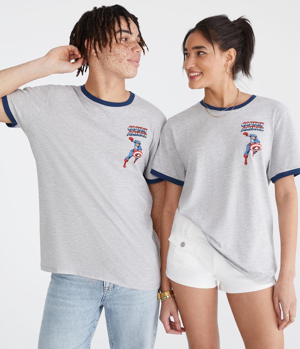 aéropostale Marvel | Aero Captain America Relaxed Ringer Graphic Tee light heather grey