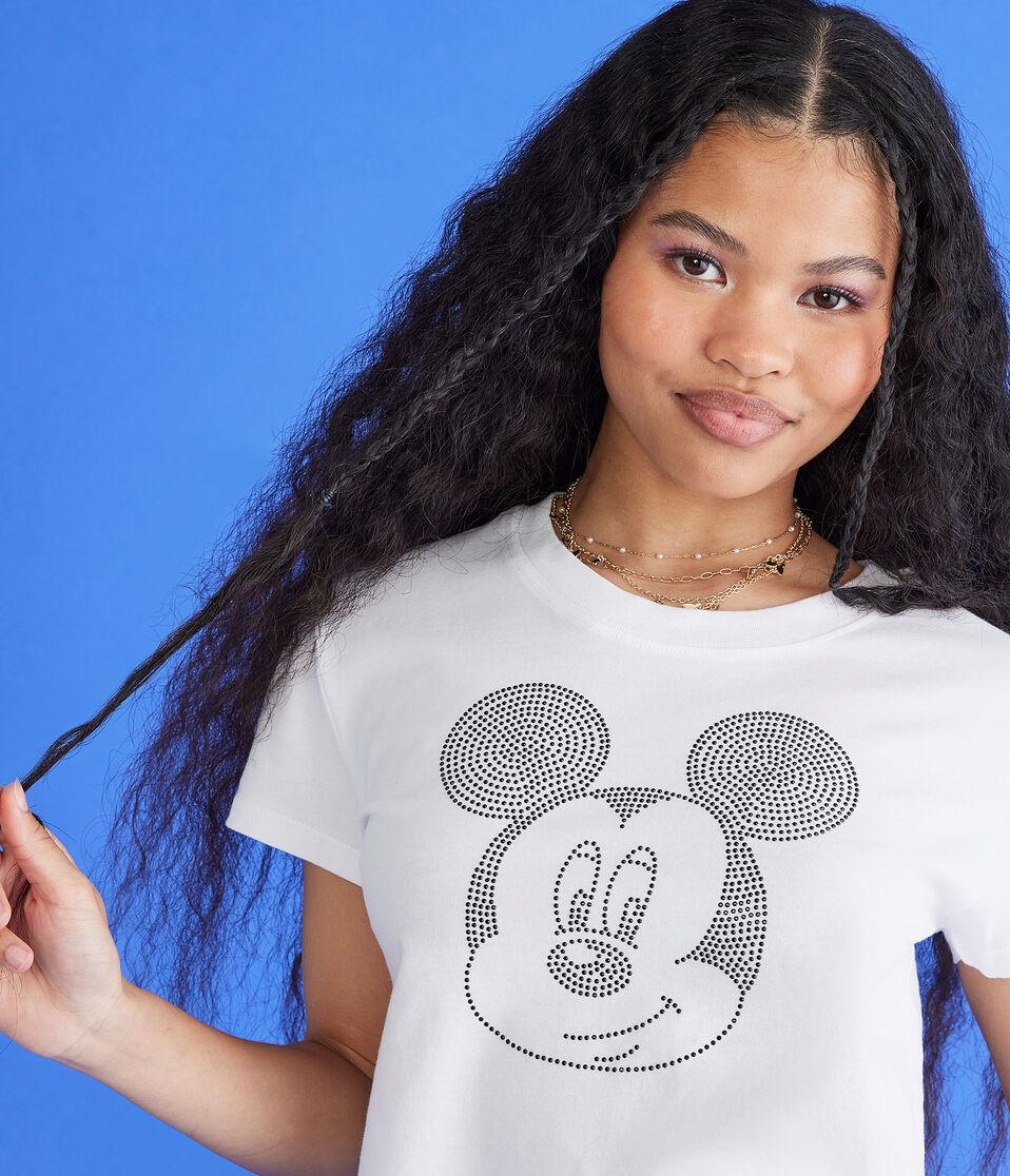 Aéropostale Mickey & Friends | Aero Rhinestone Mickey Mouse Cropped Vintage Fit Graphic Tee White