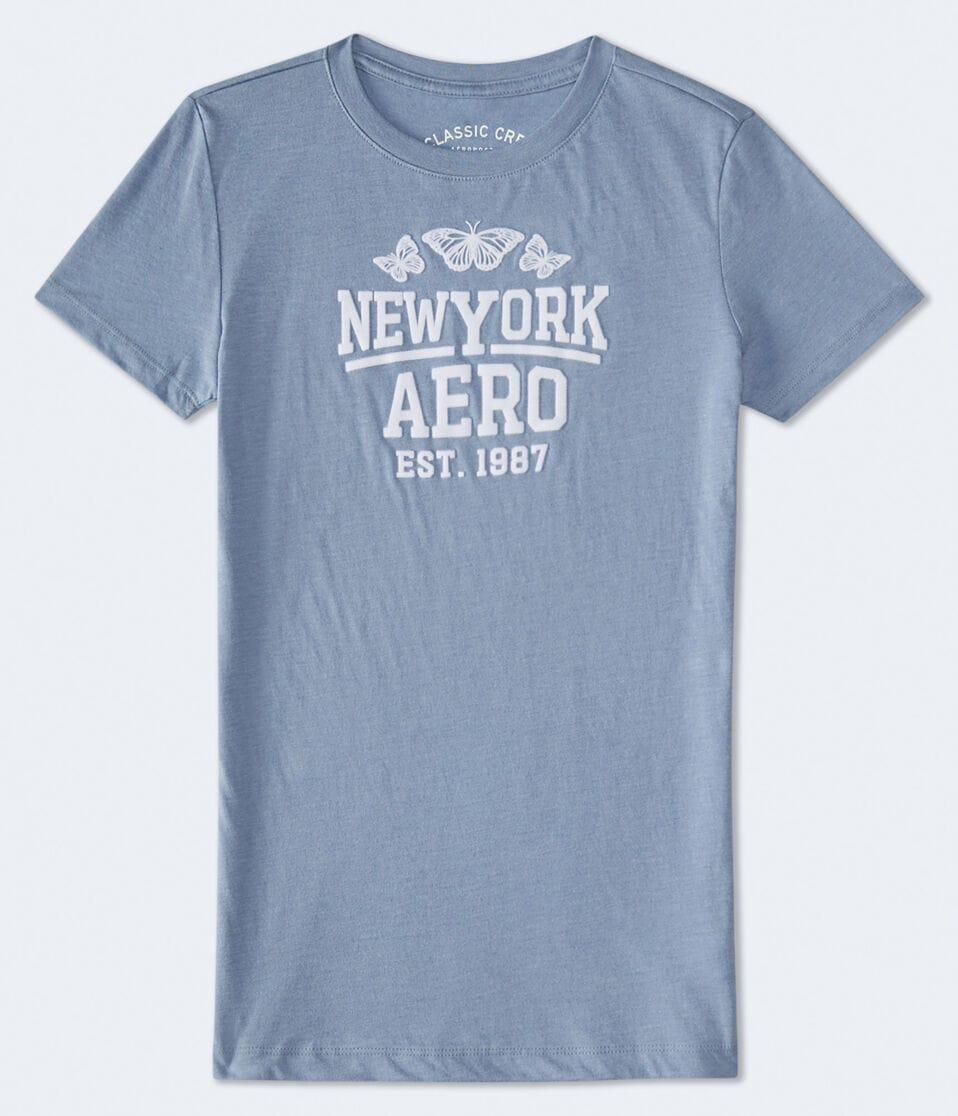 aéropostale New York Aero Butterflies Flocked Graphic Tee blue wish