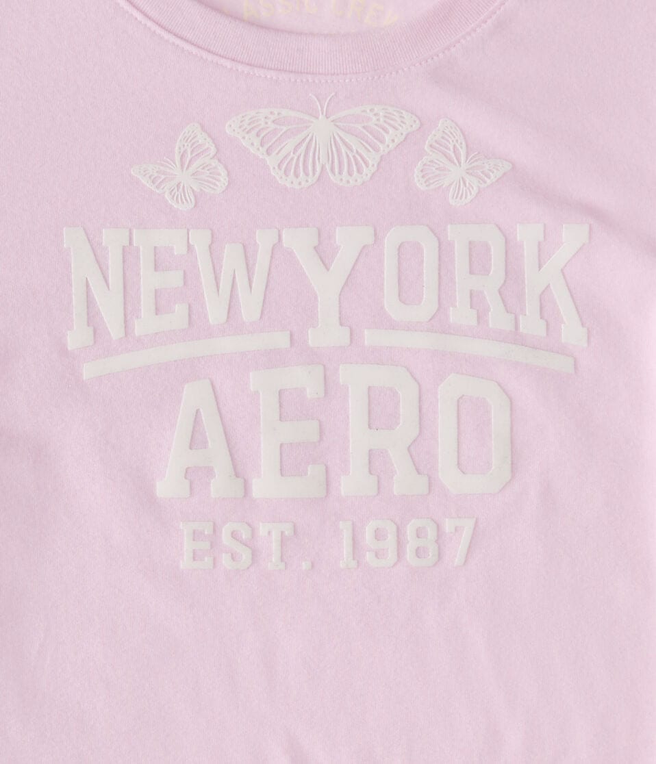 Aéropostale New York Aero Butterflies Flocked Graphic Tee Fiesta Pink