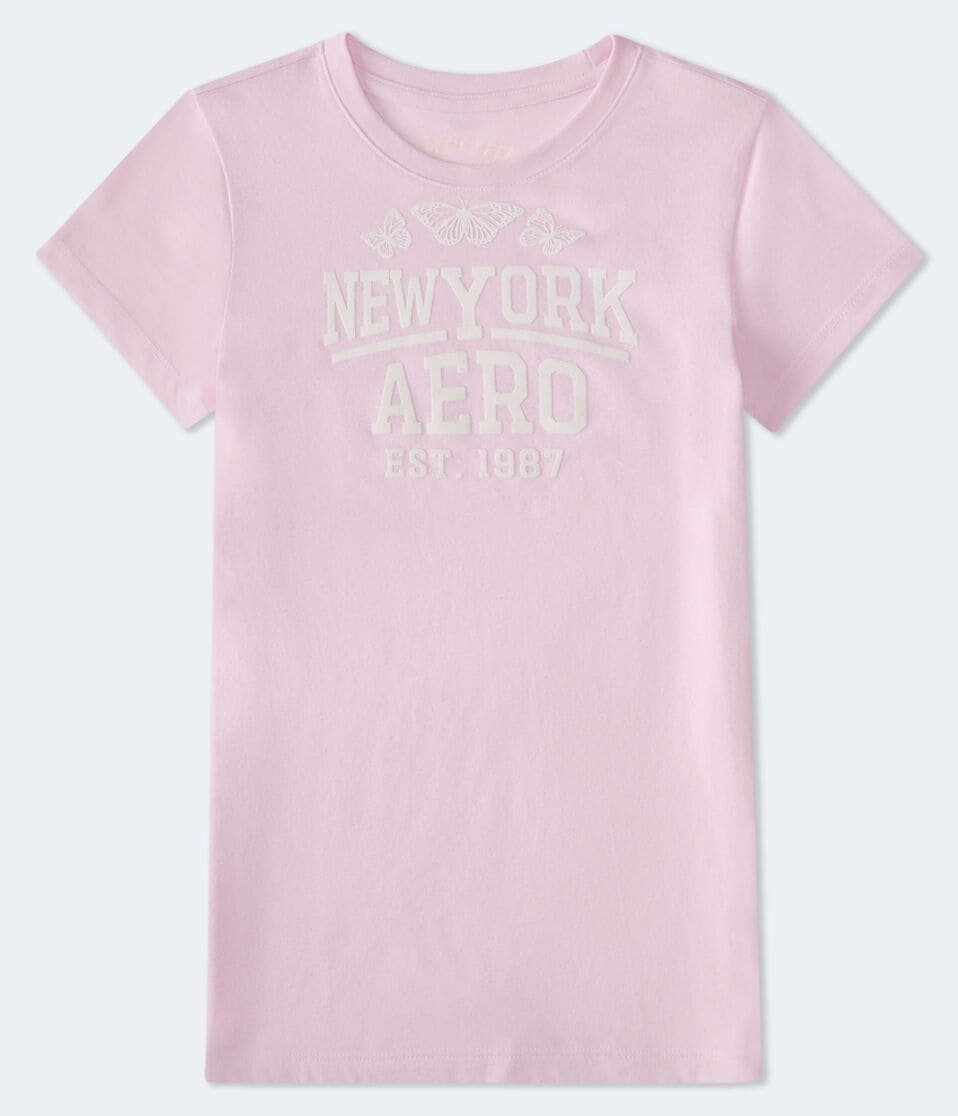 aéropostale New York Aero Butterflies Flocked Graphic Tee fiesta pink