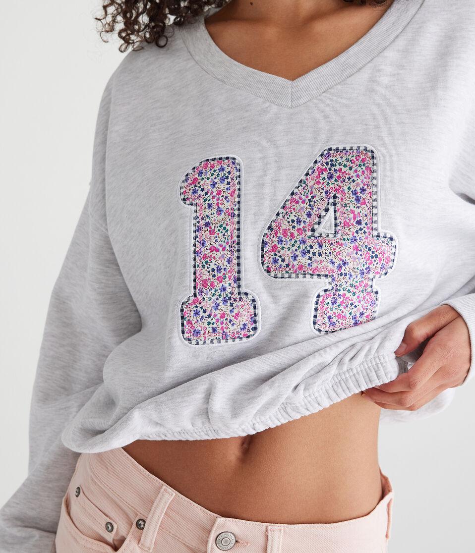Aéropostale Number 14 V-Neck Sweatshirt Lightest Heather Grey