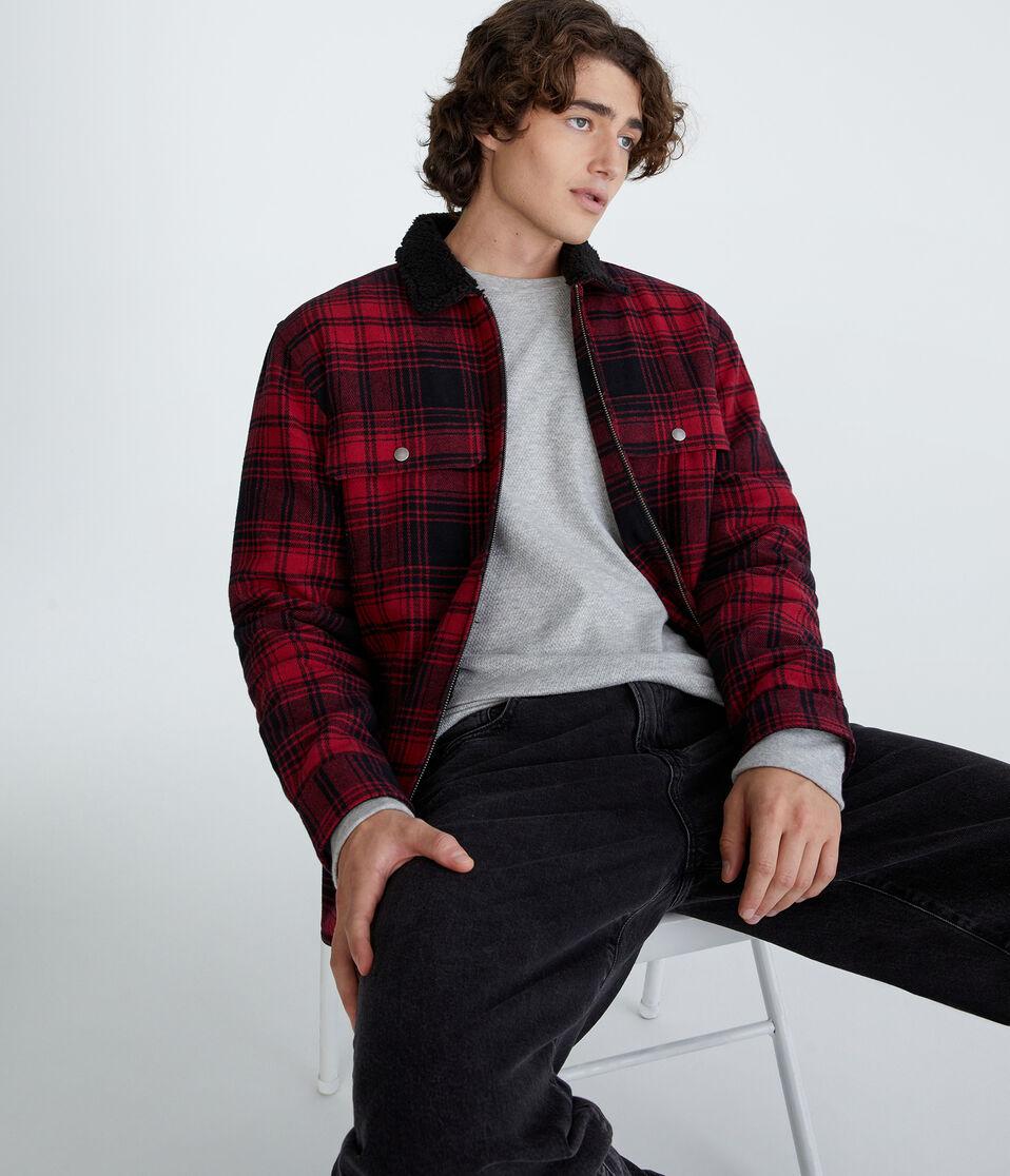 Aéropostale Plaid Sherpa-Lined Full-Zip Flannel Shacket Roselle Red