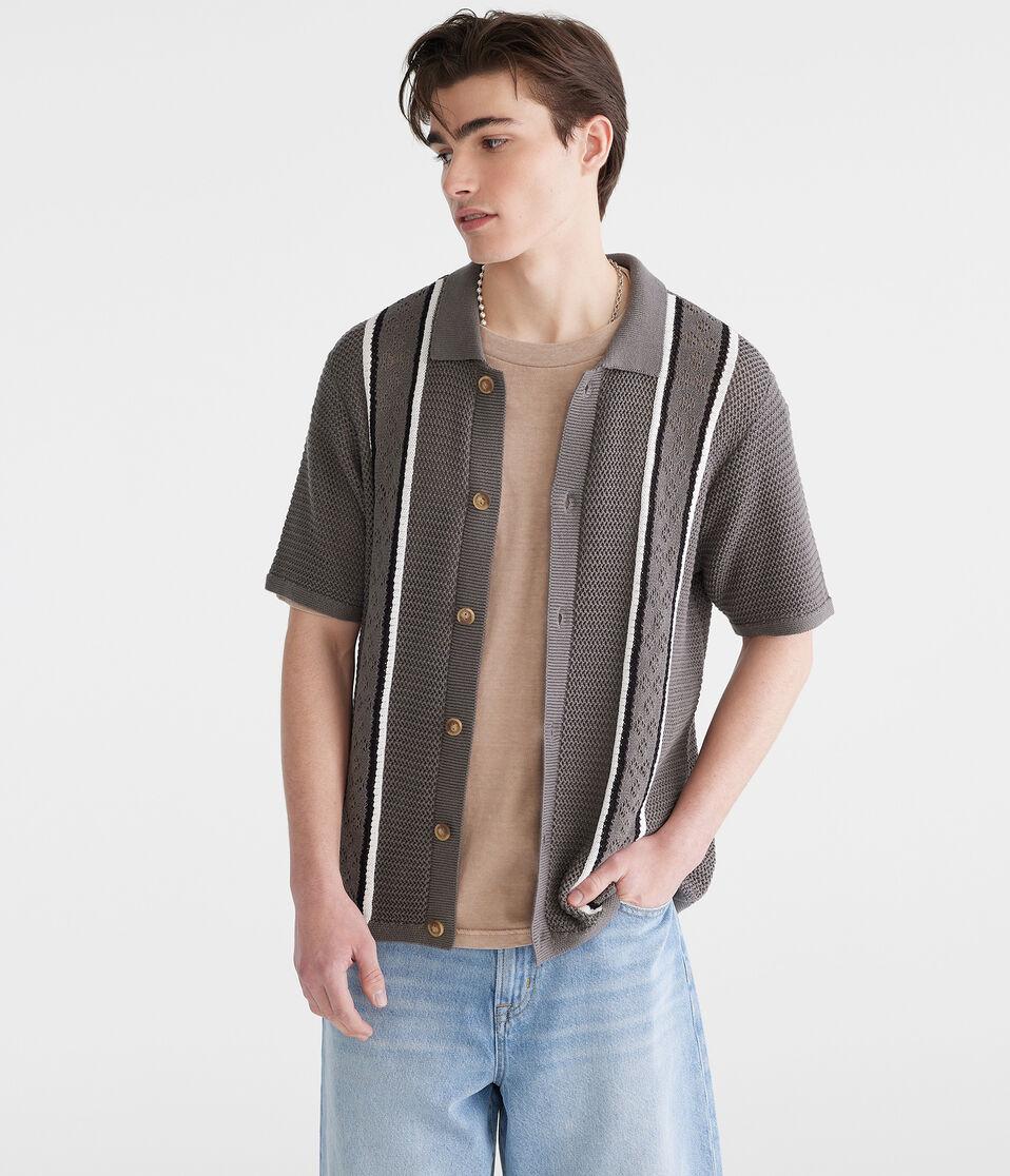 Aéropostale Pointelle Stripe Sweater Shirt Gunmetal