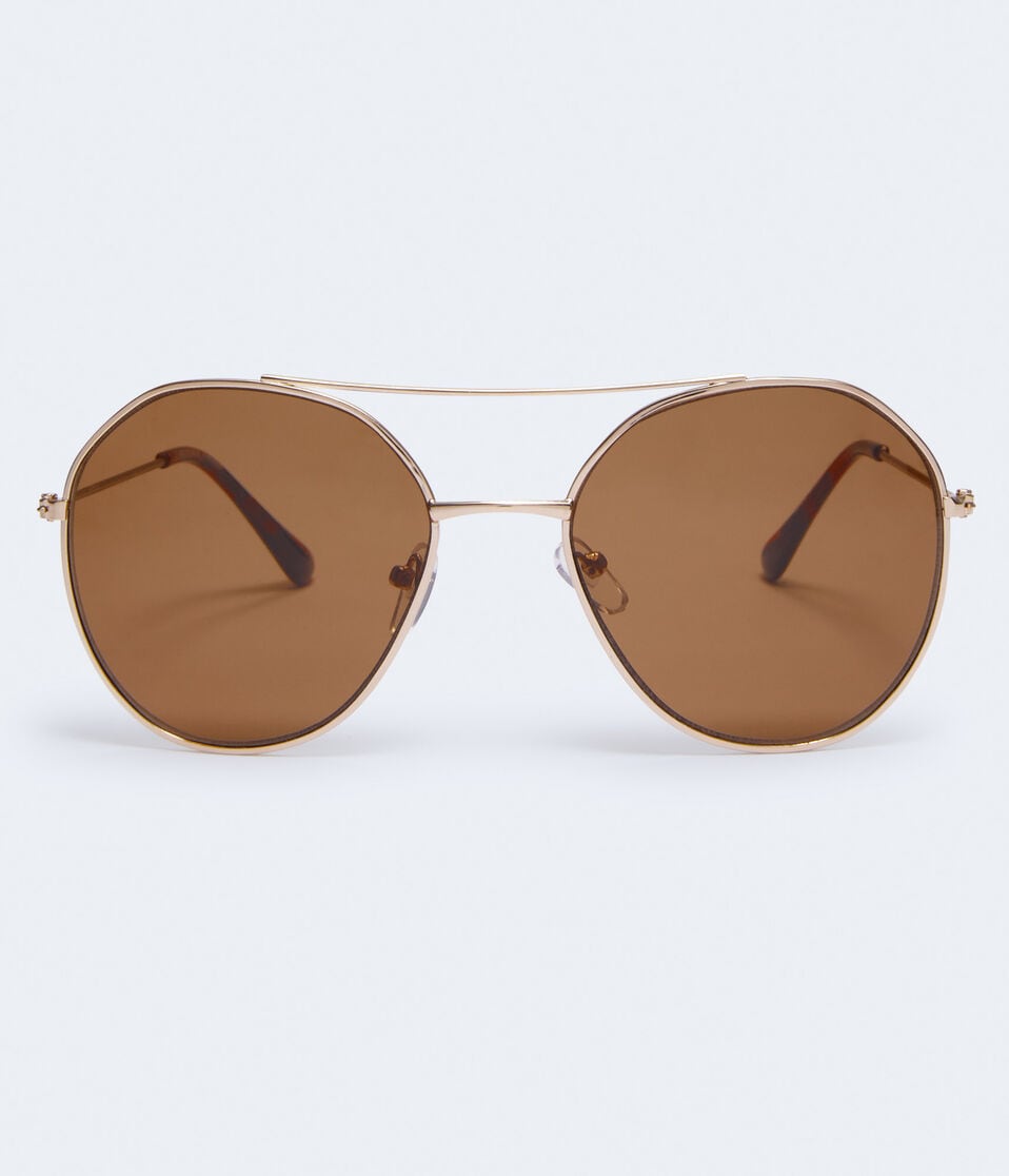 Aéropostale Rounded Geometric Top-Bar Sunglasses Gold