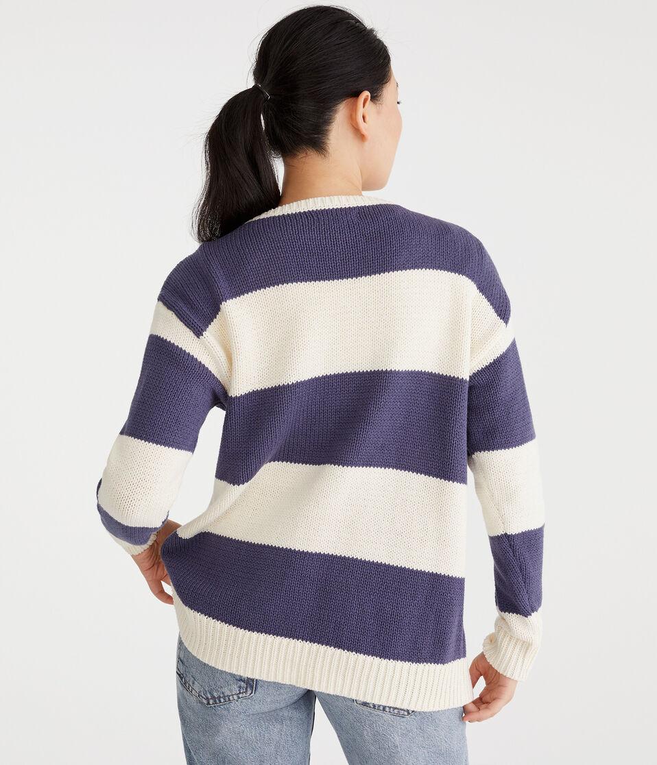 Aéropostale Rugby Stripe V-Neck Sweater Nightshadow Blue