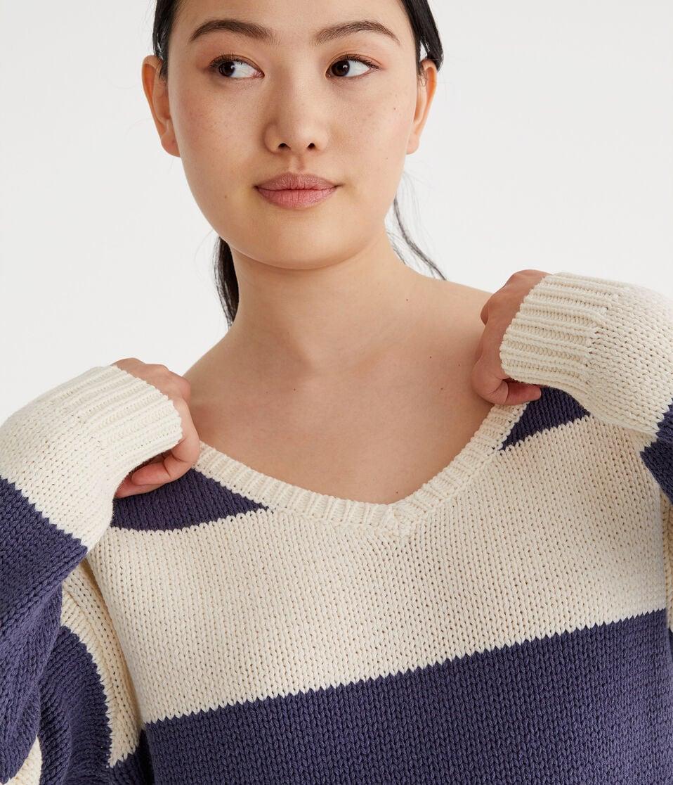 Aéropostale Rugby Stripe V-Neck Sweater Nightshadow Blue