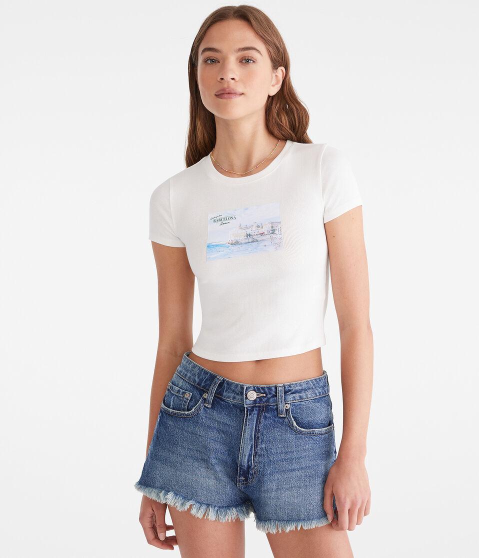aéropostale Seriously Soft Barcelona Postcard Baby Tee cream