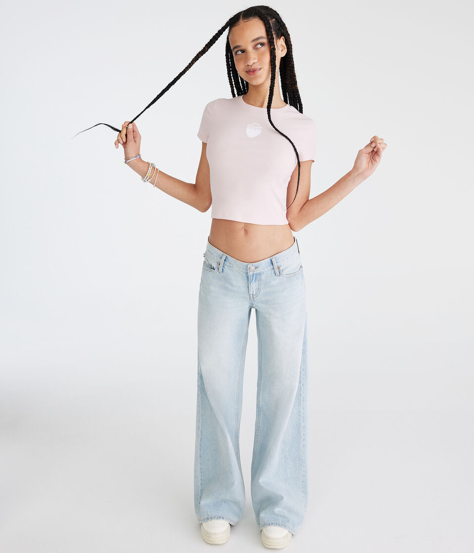 Aéropostale Seriously Soft Cowboy Strawberry Baby Tee Peach Whip