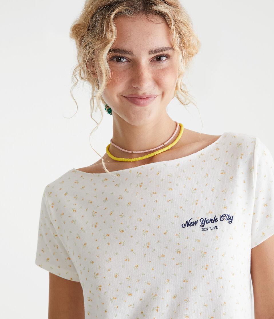 Aéropostale Seriously Soft Floral Off-The-Shoulder Vintage Fit Graphic Tee Cream