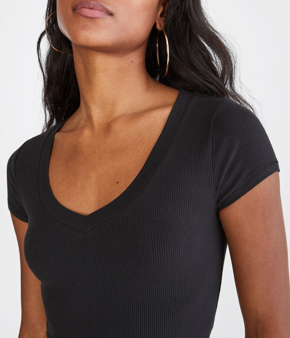 Aéropostale Seriously Soft Ribbed V-Neck Baby Tee Black Fox