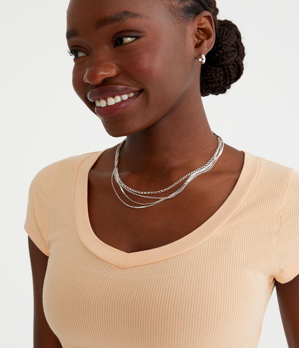 Aéropostale Seriously Soft Ribbed V-Neck Baby Tee Fresco Cream