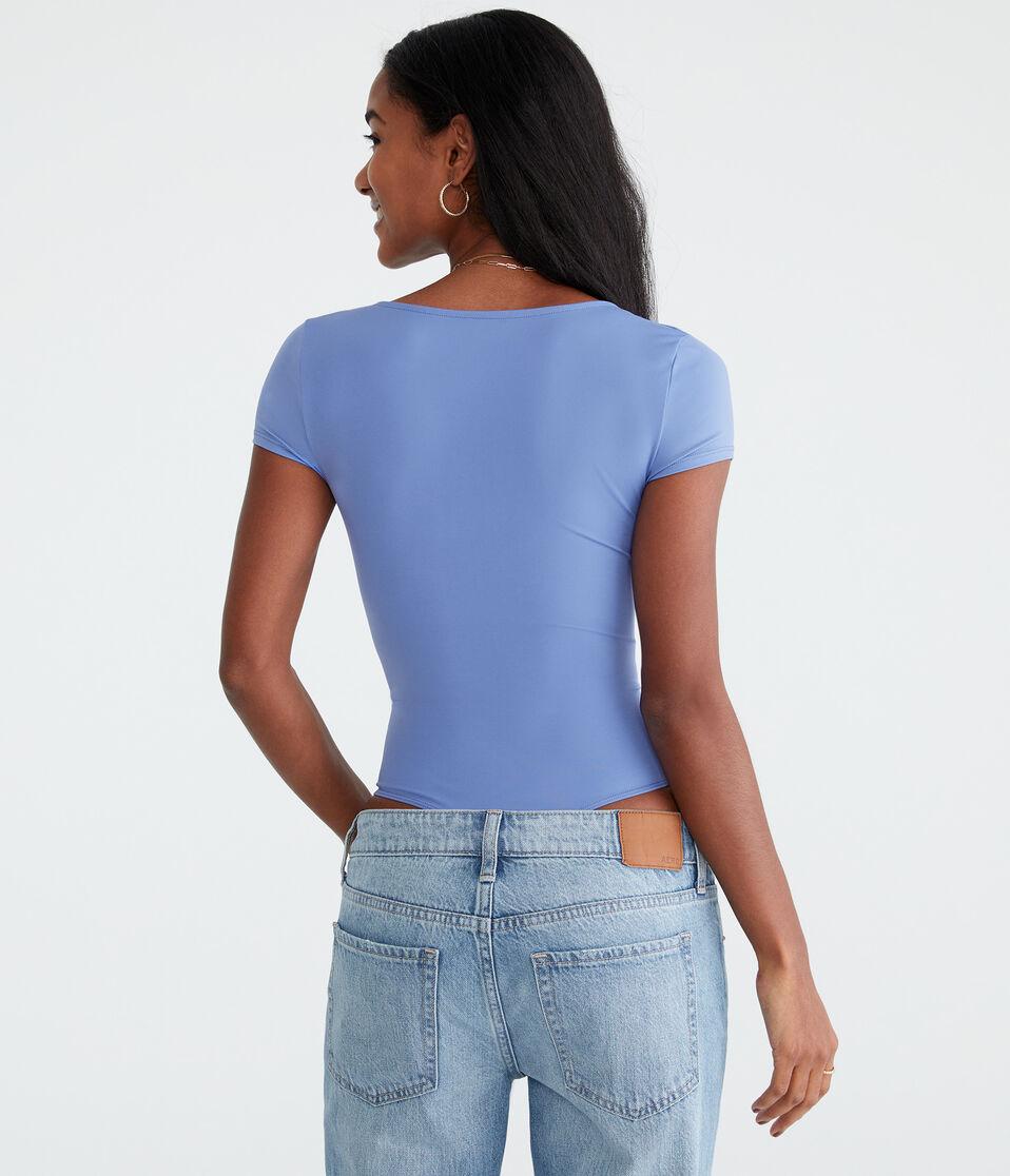 Aéropostale Seriously Soft Smooth V-Neck Bodysuit Lyric Blue