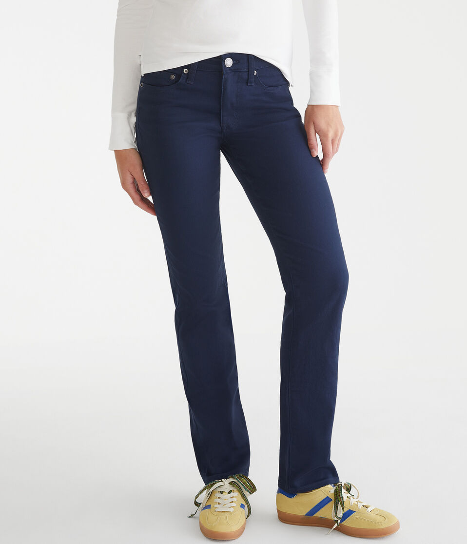 Aéropostale Seriously Stretchy Mid-Rise Straight Uniform Pants Navy Prep