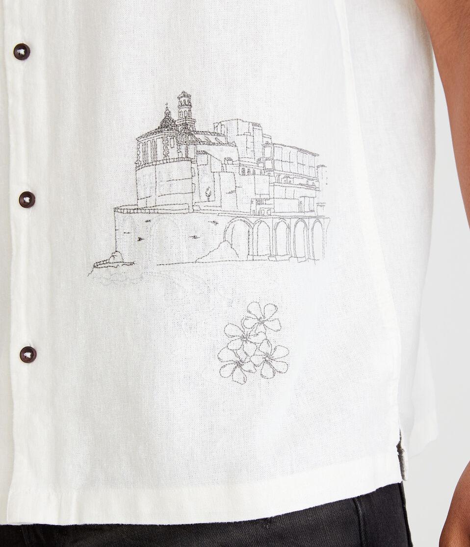 Aéropostale Short Sleeve Amalfi Coast Embroidered Linen Shirt Cream
