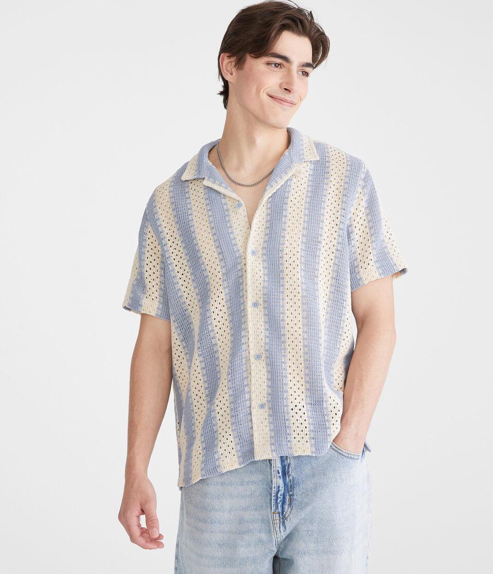 Aéropostale Short Sleeve Crocheted Stripe Shirt Cream