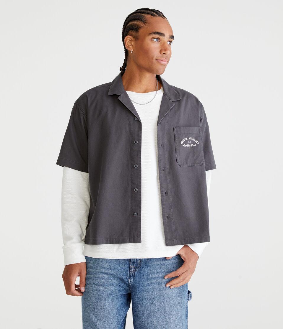 Aéropostale Short Sleeve Hudson Auto Body Mechanic Shirt Whale Grey