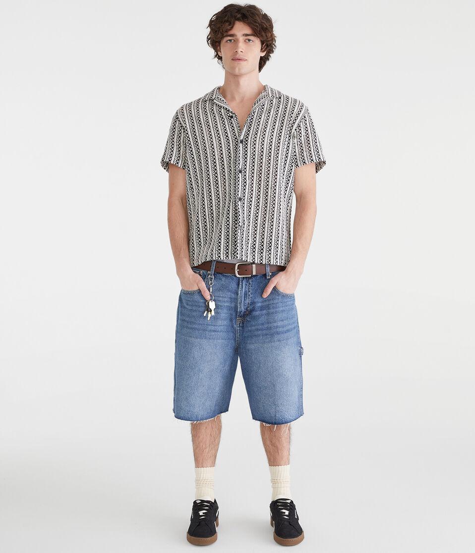 Aéropostale Short Sleeve Textured Stripe Camp Shirt Black Fox