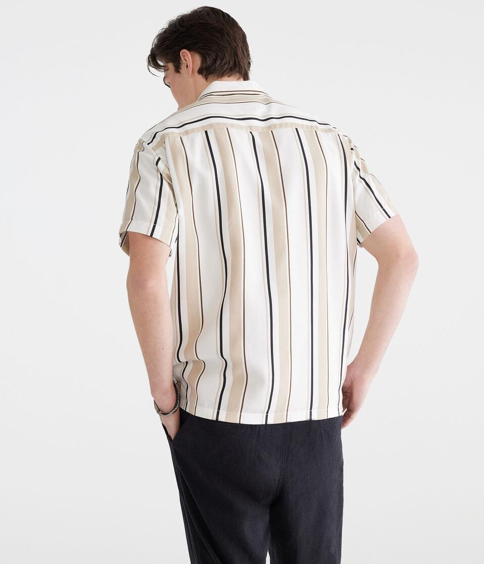 Aéropostale Short Sleeve Vertical Stripe Camp Shirt Cream