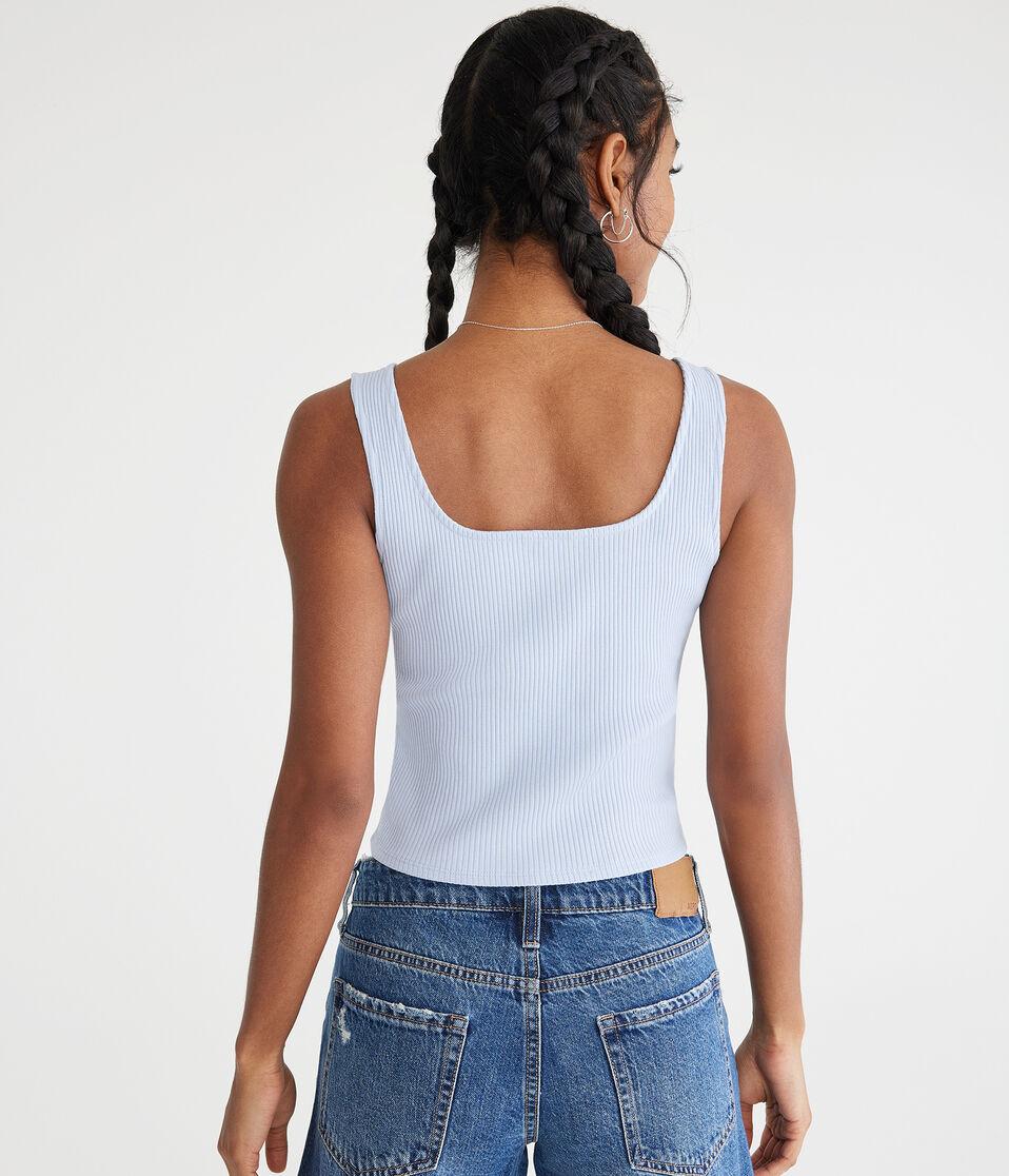 Aéropostale Solid Square-Neck Corset Tank Spirit Blue