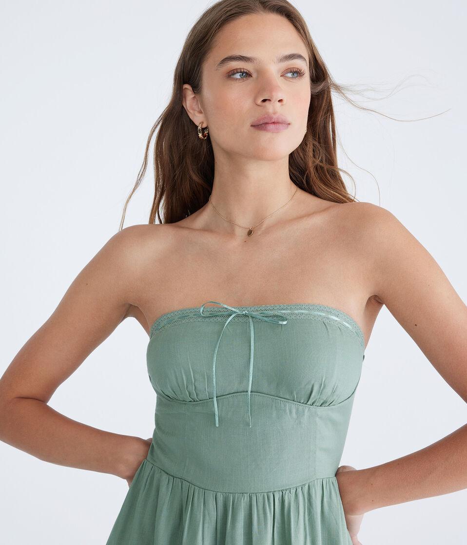 Aéropostale Solid Strapless Lace-Trim Fit & Flare Dress Green Bay