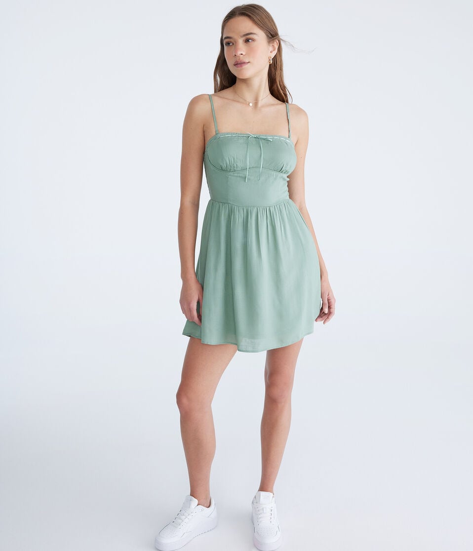 Aéropostale Solid Strapless Lace-Trim Fit & Flare Dress Green Bay