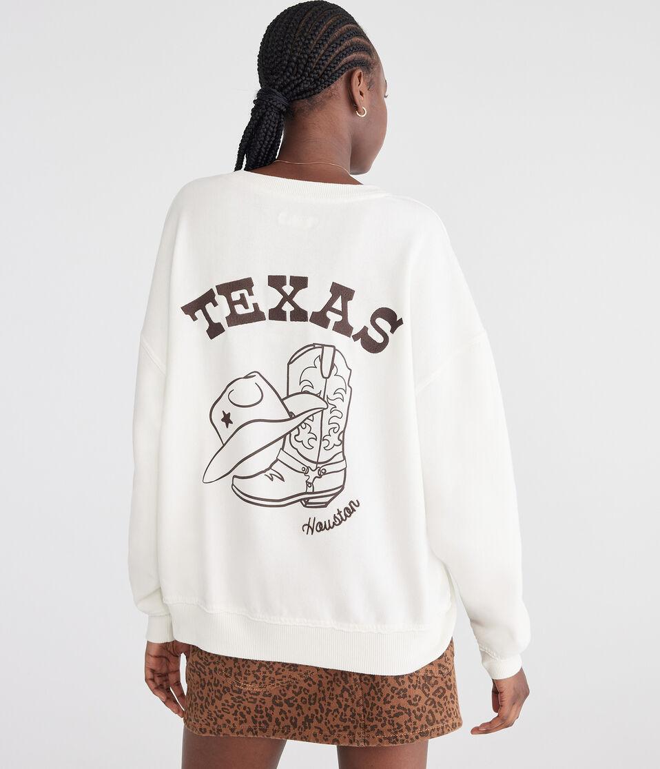 Aéropostale Texas Cowgirl Oversized Notch-Neck Sweatshirt Cream