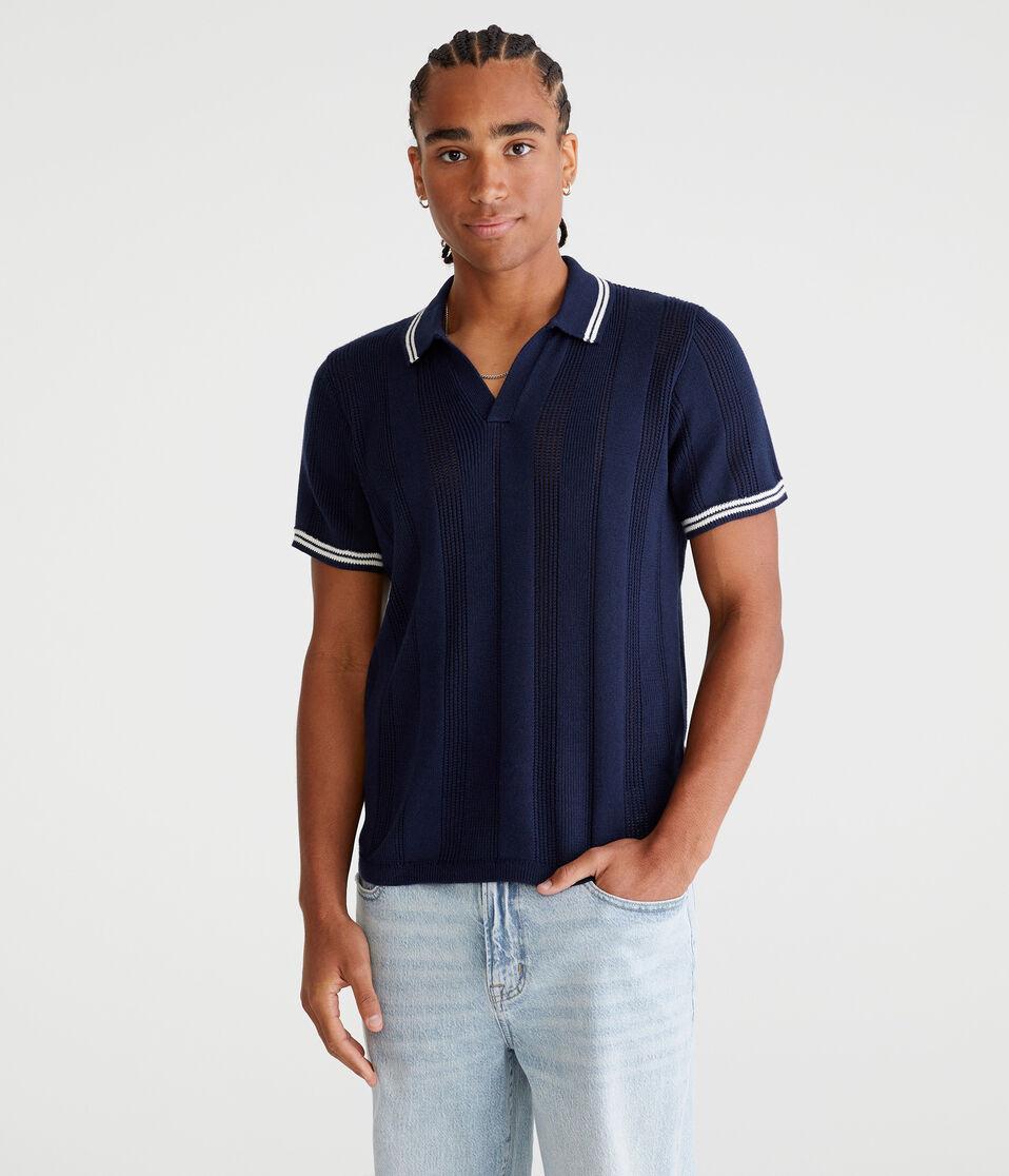 Aéropostale Tipped Open-Knit Sweater Polo Cadet Navy