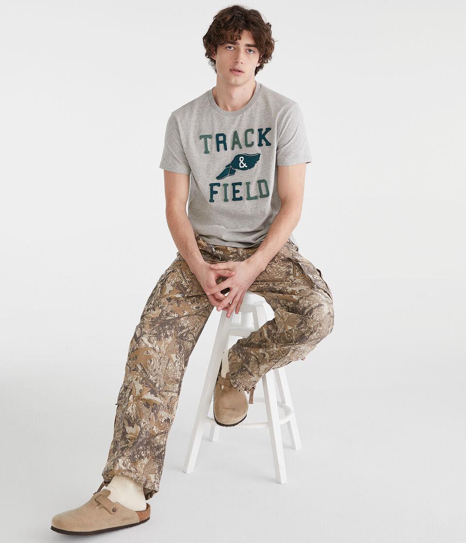 Aéropostale Track & Field Appliqué Graphic Tee Light Heather Grey