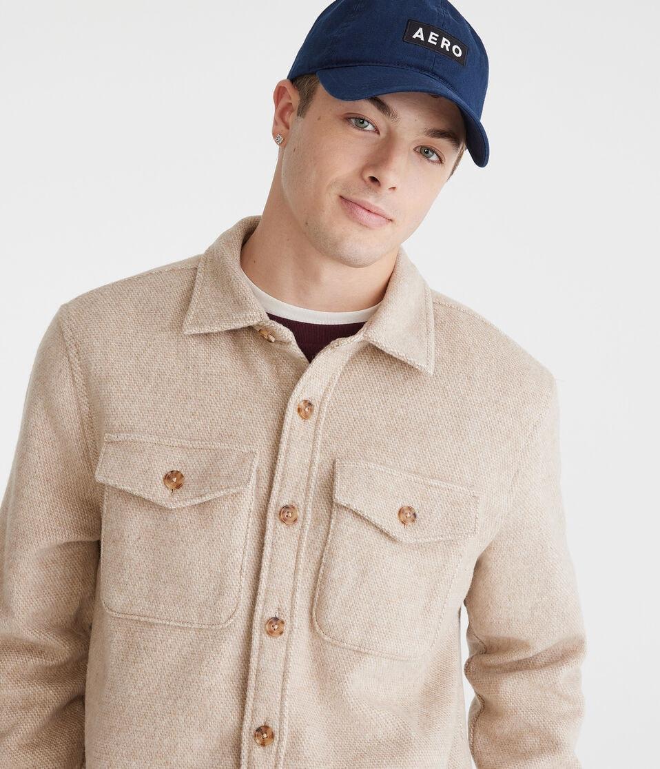Aéropostale Unlined Heavyweight Flannel Shacket Toasted Almond