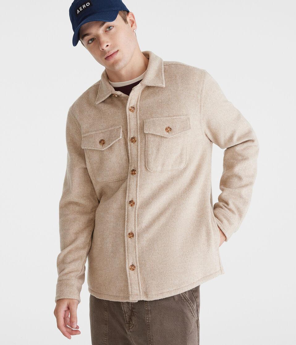 aéropostale Unlined Heavyweight Flannel Shacket toasted almond