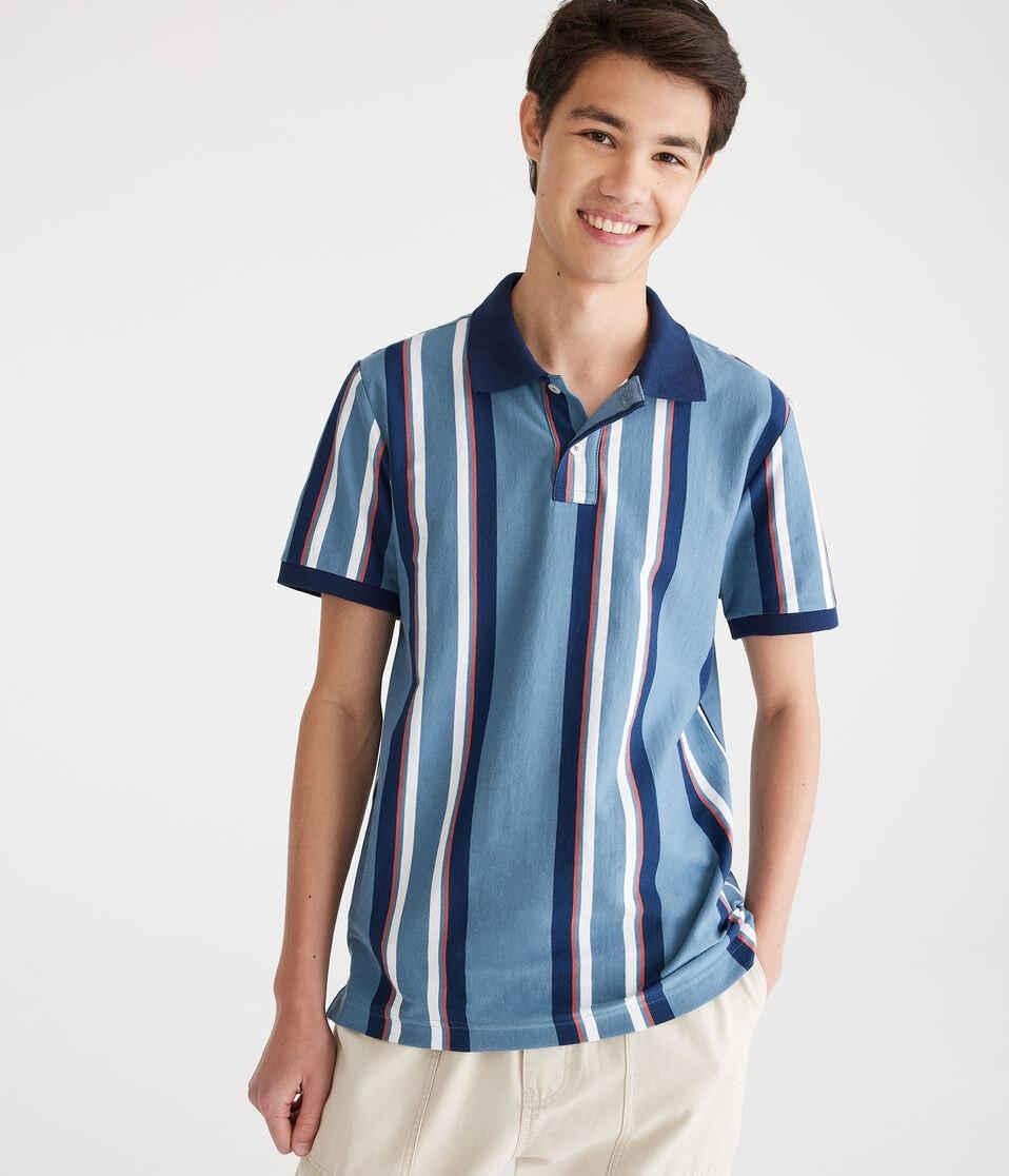Aéropostale Vertical Stripe Jersey Polo Blue Shadow