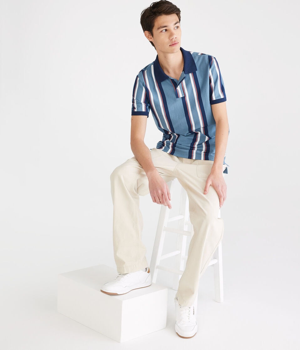 aéropostale Vertical Stripe Jersey Polo blue shadow