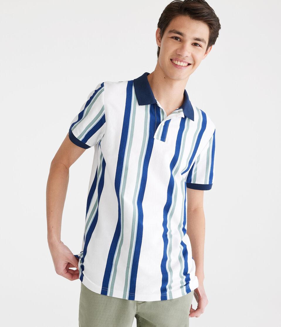 aéropostale Vertical Stripe Jersey Polo ethereal white
