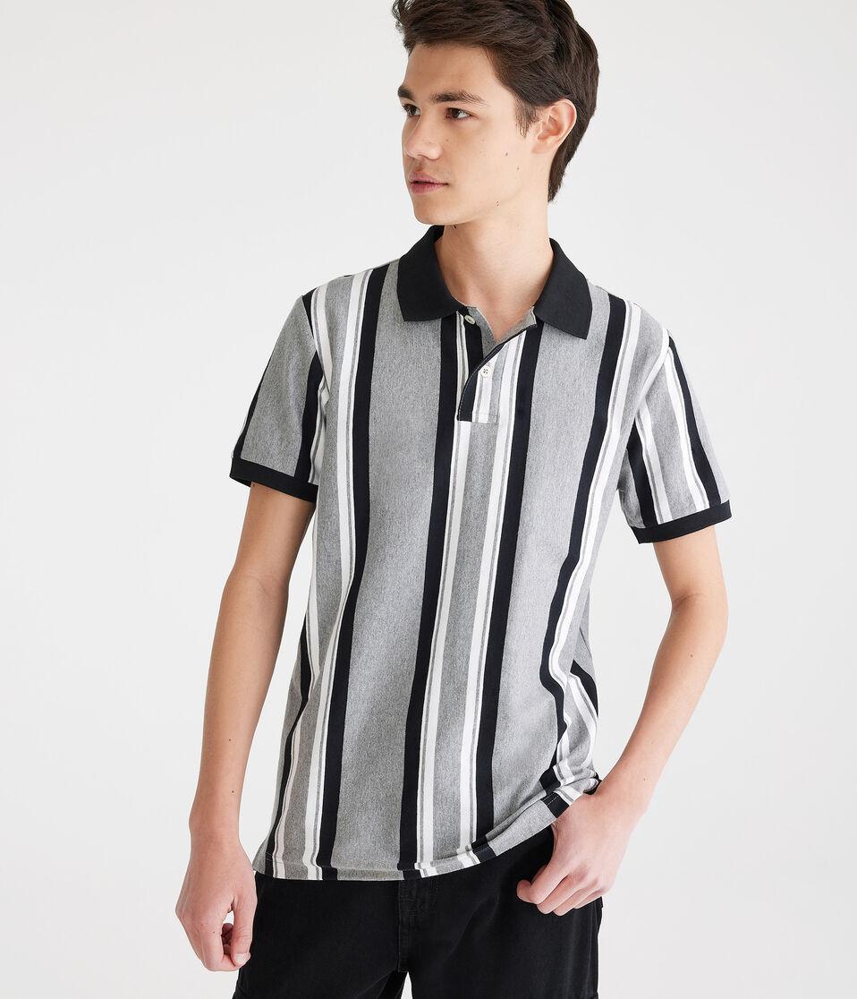aéropostale Vertical Stripe Jersey Polo med hthr grey